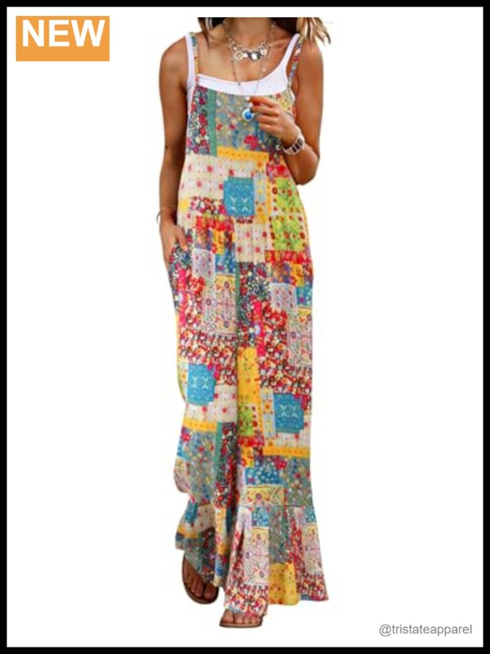 Boho Floral Wide Leg Overalls Sleeveless Ruffle Hem Adjustable Straps